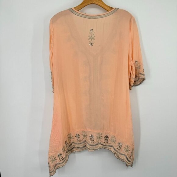 Soft Surroundings Peach gold Catalina Embroidered Tunic Top  Boho short sleeve - Picture 11 of 12